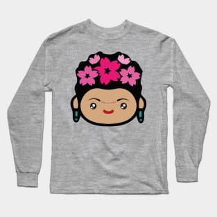 Adorable Frida Kahlo Mexican female artist cute kawaii portrait Long Sleeve T-Shirt